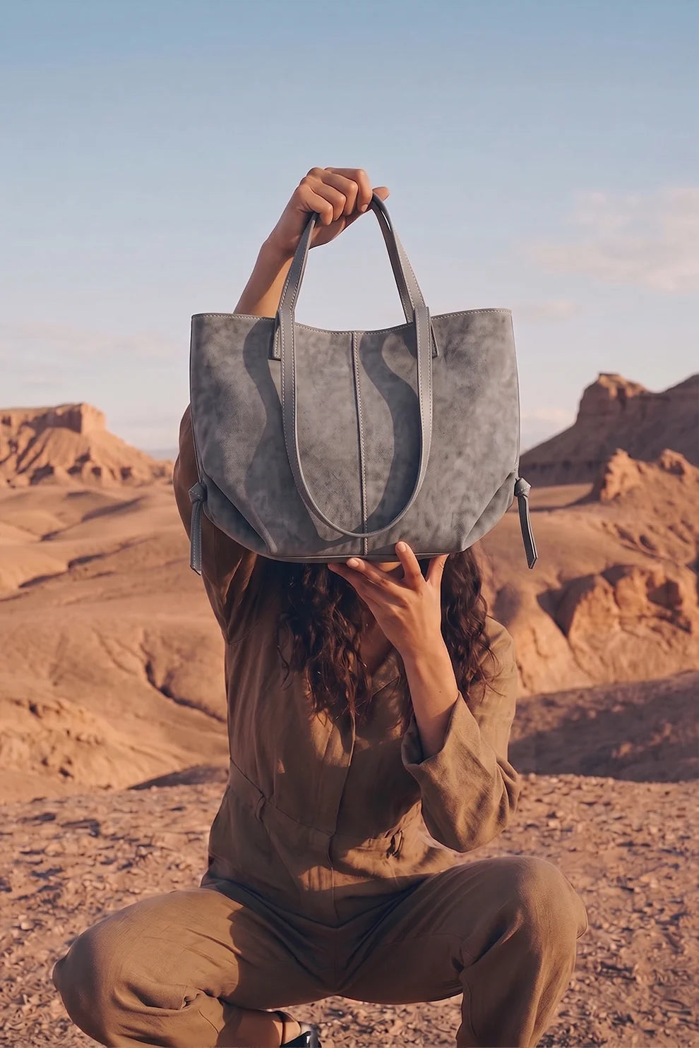 Daiman Luxora Suede Tote Bag - Grey