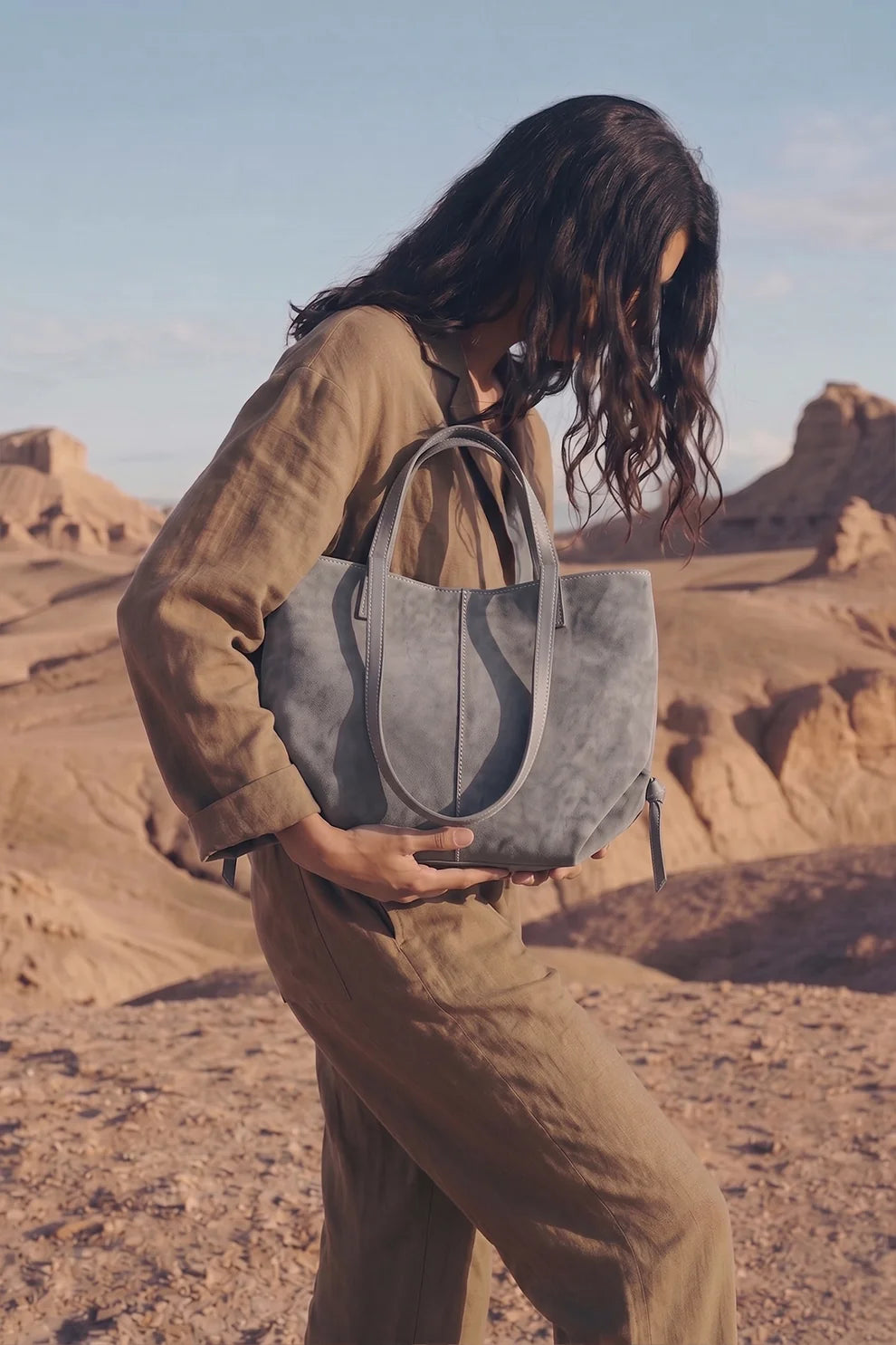 Daiman Luxora Suede Tote Bag - Grey