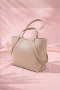 Women's Beige Tote Bag – Elegant Minimalist Shoulder Handbag, Everyday Large Shopping Bag, Stylish PU Leather Purse