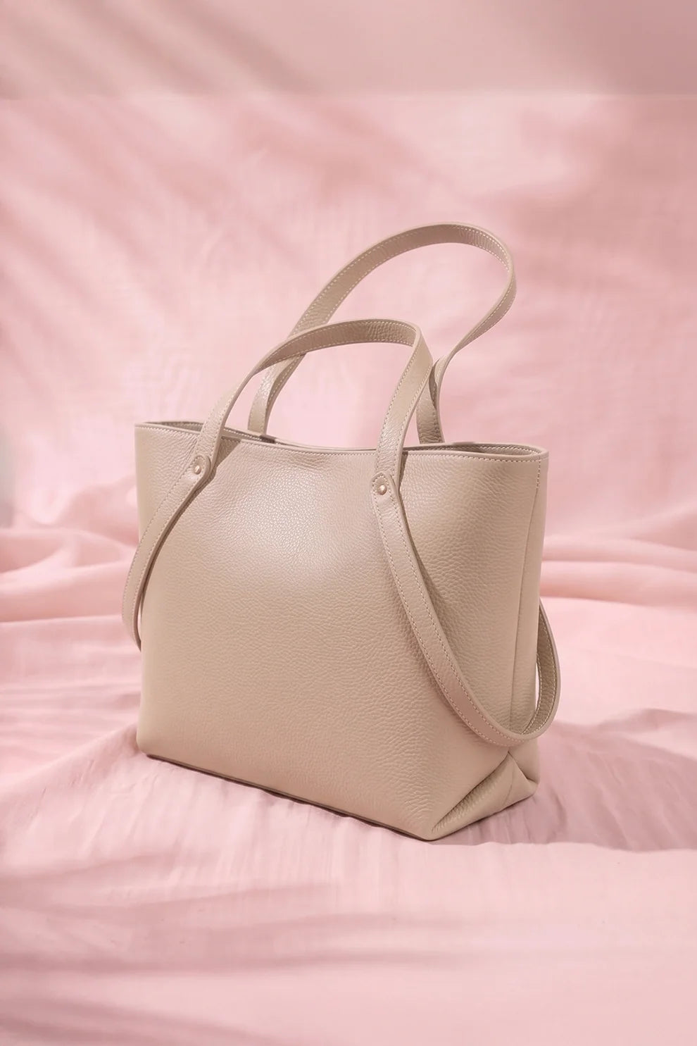 Women's Beige Tote Bag – Elegant Minimalist Shoulder Handbag, Everyday Large Shopping Bag, Stylish PU Leather Purse