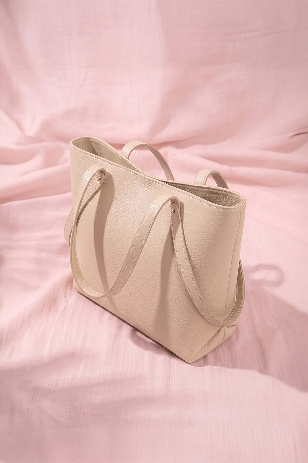 Women's Beige Tote Bag – Elegant Minimalist Shoulder Handbag, Everyday Large Shopping Bag, Stylish PU Leather Purse