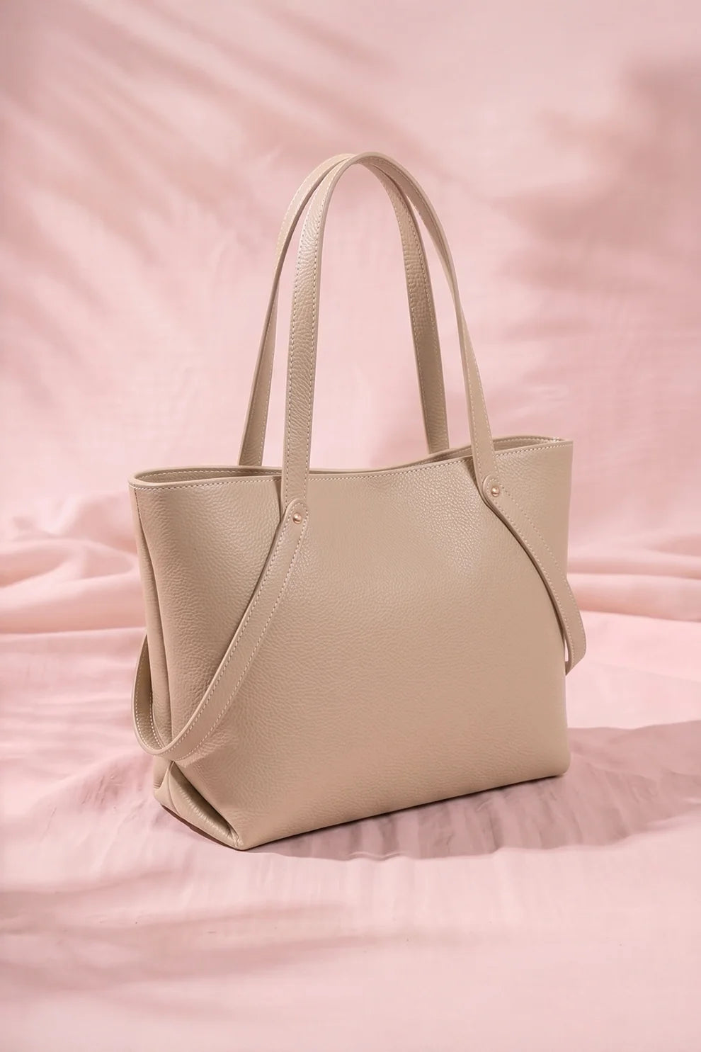 Women's Beige Tote Bag – Elegant Minimalist Shoulder Handbag, Everyday Large Shopping Bag, Stylish PU Leather Purse