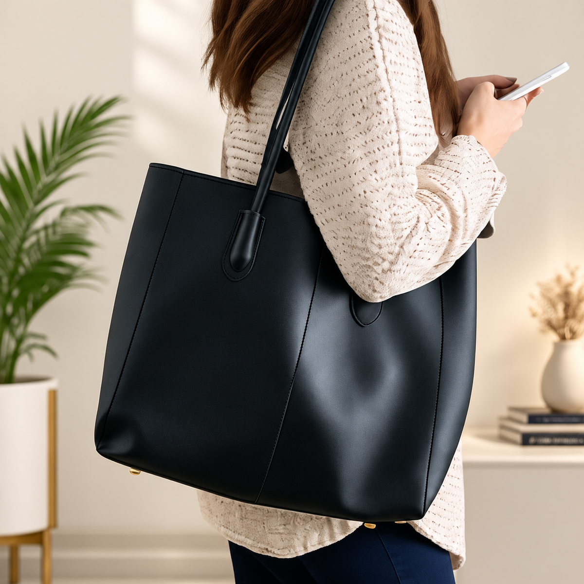 Elegant Black Tote Bag for Women 🖤 | Stylish Handbag with Matching Pouch | Premium Look