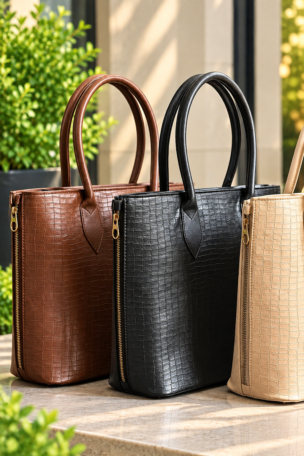 Women’s Black Crocodile Pattern Tote Bag – Large Faux Leather Shoulder Handbag with Zipper