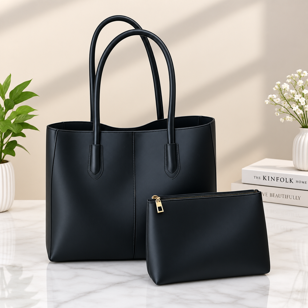Elegant Black Tote Bag for Women 🖤 | Stylish Handbag with Matching Pouch | Premium Look