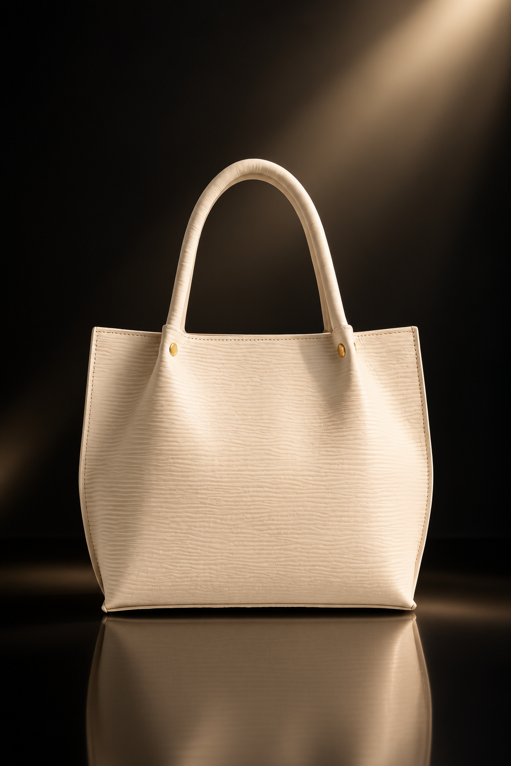 Elegant Beige Textured Tote Bag for Women – Luxury Shoulder Handbag with Gold-Tone Details