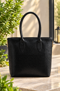 Women’s Black Crocodile Pattern Tote Bag – Large Faux Leather Shoulder Handbag with Zipper