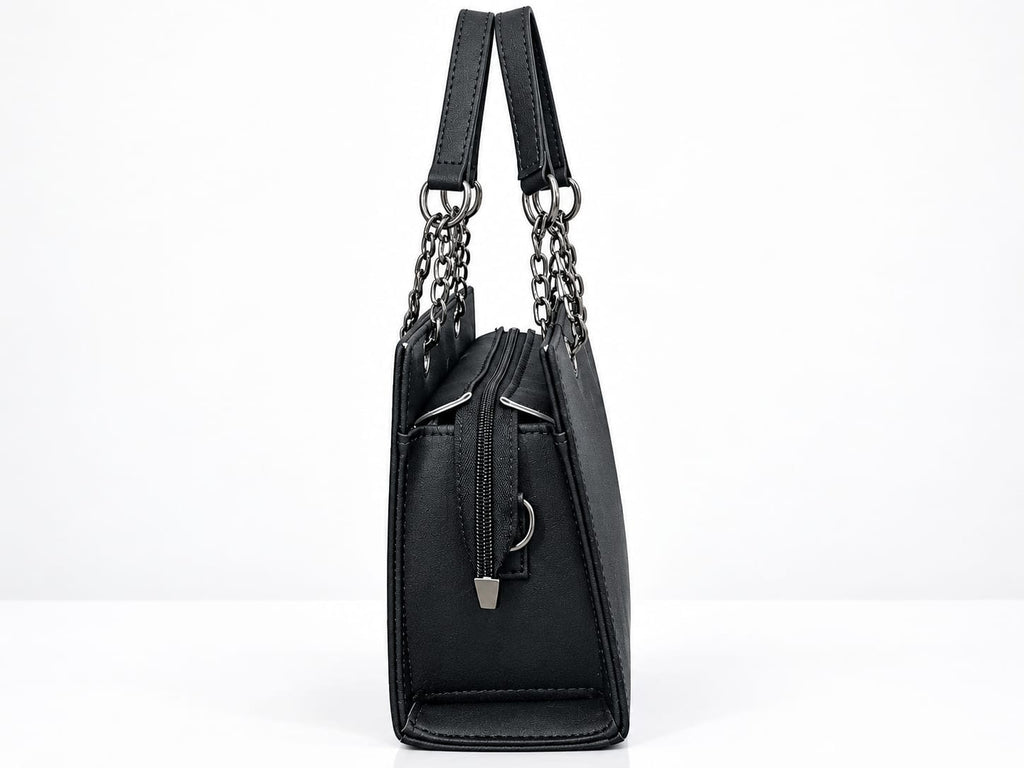 Women's Black Embroidered Handbag – Floral Faux Tote