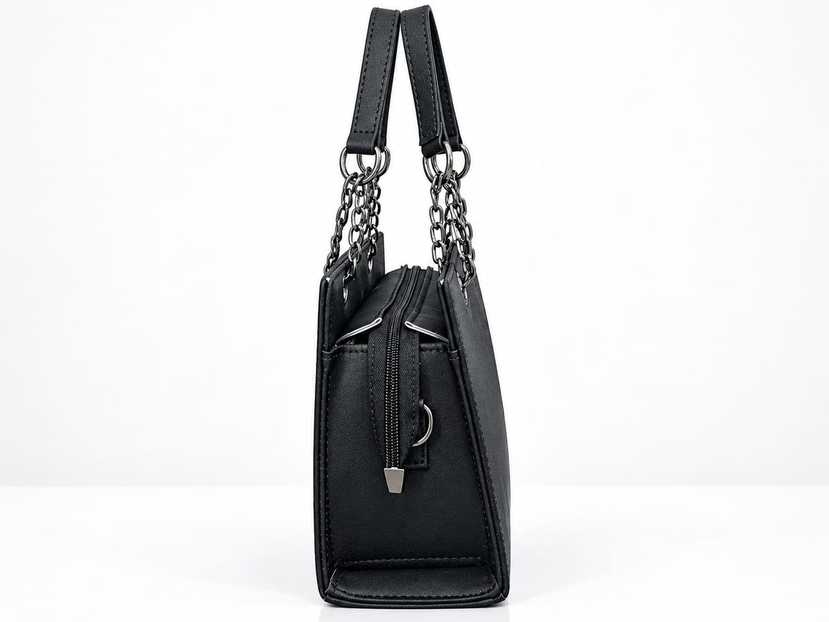 Women's Black Embroidered Handbag – Floral Faux Tote