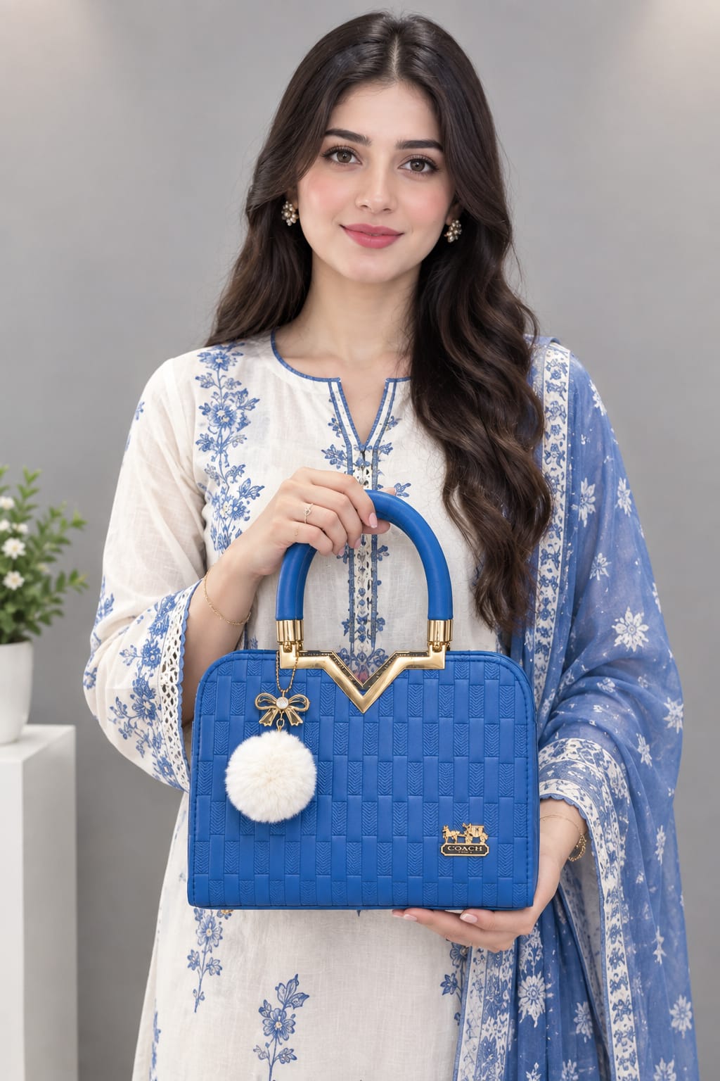 Women’s Blue Rexine Handbag – Stylish Faux Shoulder Bag