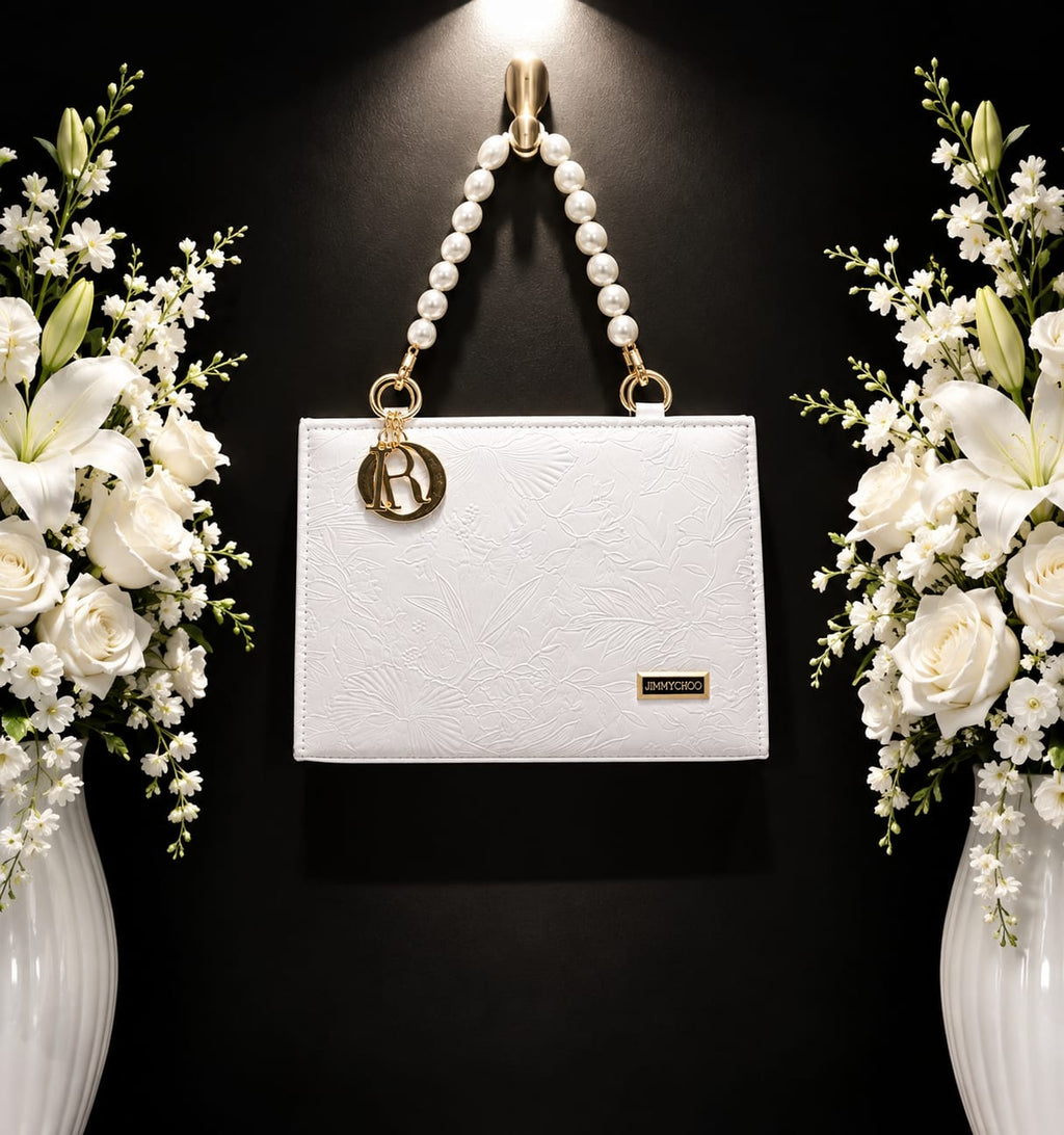 White Faux Rexine Bag for Women – Pearl Handle Stylish Handbag