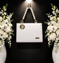 White Faux Rexine Bag for Women – Pearl Handle Stylish Handbag